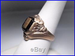Vintage 10K Yellow Gold M Signet Mens Onyx Ring Signed Gothic Size 9.5 EM1060