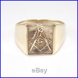 Vintage 10K Yellow Gold Mason Masonic Men's Ring Size 9.75 GGE