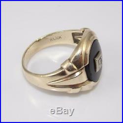 Vintage 10K Yellow Gold Men's Black Onyx Diamond Ring Size 10.5