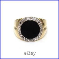 Vintage 10K Yellow Gold Men's Black Onyx Diamond Ring Size 11