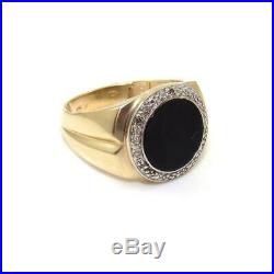 Vintage 10K Yellow Gold Men's Black Onyx Diamond Ring Size 11