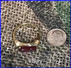 Vintage 10K Yellow Gold Men's Masonic Ring Red Stone Size 11.5 8.9 Grams