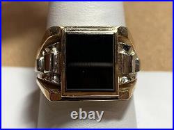 Vintage 10K Yellow Gold Men's Onyx Ring With White Gold Accents 10.5 Gr Size 10