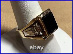 Vintage 10K Yellow Gold Men's Onyx Ring With White Gold Accents 10.5 Gr Size 10