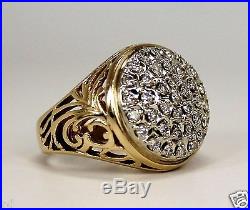 Vintage 10K Yellow Gold Mens Diamond Cluster Ring 1.4ctw Diamonds wCutouts Sz 11
