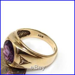 Vintage 10K Yellow Gold Purple Sapphire White Topaz Men's Ring Size 10