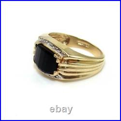 Vintage 10K Yellow Gold Ring Size 10.25 Men's Black Onyx Diamond
