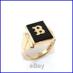 Vintage 10K Yellow Gold Ring Size 10 Men's Black Onyx Letter Initial B