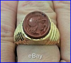 Vintage 10K Yellow Gold Roman Soldier Cameo Ring Mens or Large Womens Size 9