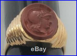 Vintage 10K Yellow Gold Roman Soldier Cameo Ring Mens or Large Womens Size 9