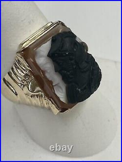 Vintage 10K Yellow Gold Roman Soldier Double Faced Cameo Ring Size 10