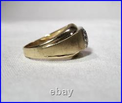 Vintage 10K Yellow White Gold Mens Diamond Ring Size 8.25 K091