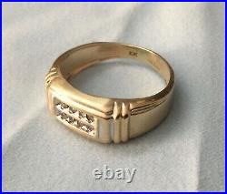 Vintage 10K solid gold men's ring with diamonds, size 10