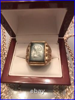 Vintage 10 Kt Gold Men's Cameo Knight Ring Size 9