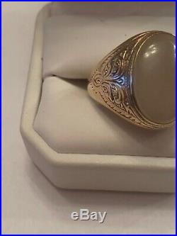 Vintage 10 Kt Gold Men's Cameo Moon Stone Ring Size 9
