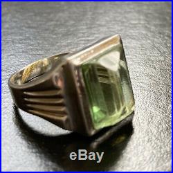 Vintage 10k 10ct 417 White Gold Emerald Cut Aquamarine Mens Gents Ring Size W