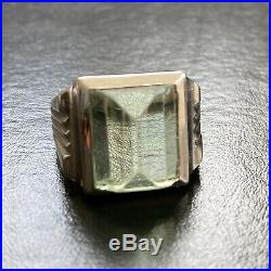 Vintage 10k 10ct 417 White Gold Emerald Cut Aquamarine Mens Gents Ring Size W
