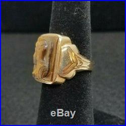 Vintage 10k Gold 5g Tiger Eye Intaglio Roman Warrior Men's Ring Size 5 1/4