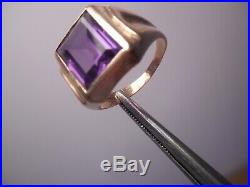 Vintage 10k Gold And 12x10mm Emerald Cut Purple Amethyst Men's Ring Size 8