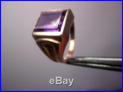 Vintage 10k Gold And 12x10mm Emerald Cut Purple Amethyst Men's Ring Size 8