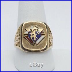 Vintage 10k Gold K of C Knights of Columbus Enamel Mens Ring Sz 11