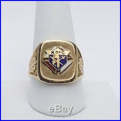 Vintage 10k Gold K of C Knights of Columbus Enamel Mens Ring Sz 11