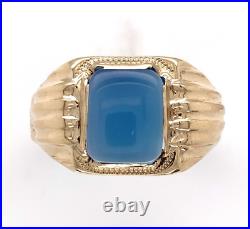 Vintage 10k Gold Men's 1.76ct Genuine Natural Blue Onyx Chalcedony Ring (#J6543)