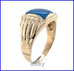 Vintage 10k Gold Men's 1.76ct Genuine Natural Blue Onyx Chalcedony Ring (#J6543)