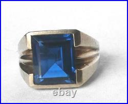 Vintage 10k Gold Mens Flat Face Royal Sapphire Blue Spinel Ring 6.2 gr Size 7.5
