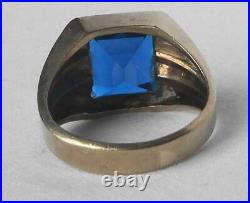 Vintage 10k Gold Mens Flat Face Royal Sapphire Blue Spinel Ring 6.2 gr Size 7.5