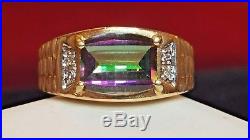 Vintage 10k Gold Mystic Topaz & Diamond Accent Men's Ring Gemstone Signed Shr