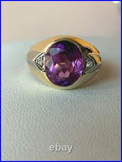 Vintage 10k Gold Purple Sapphire Alexandrite Diamond Gypsy Ring Men Woman Unisex