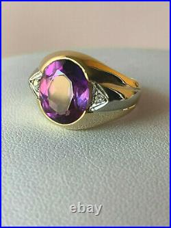 Vintage 10k Gold Purple Sapphire Alexandrite Diamond Gypsy Ring Men Woman Unisex