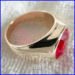 Vintage 10k Solid Gold Simulated Ruby Ring Gypsy Solitaire Mens Gents Baco Band