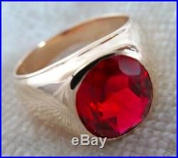 Vintage 10k Solid Gold Simulated Ruby Ring Gypsy Solitaire Mens Gents Baco Band