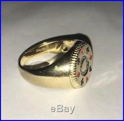 Vintage 10k Solid Yellow Gold Enamel & Diamond Mens Gambler Ring