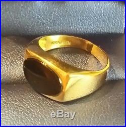 Vintage 10k Solid Yellow Gold Men's Genuine Black Onyx Ring Size 7.5 w. 5.2 grams