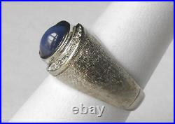 Vintage 10k White Gold Mens 2.30 Ct Blue Star Sapphire Diamond Ring Sz 9.25 6gr