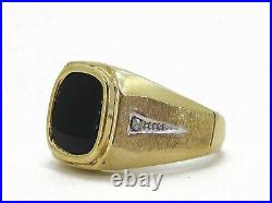 Vintage 10k Yellow Gold 13mm Natural Black Onyx & Diamond Mens Ring 4g i2770