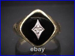 Vintage 10k Yellow Gold 15mm Natural Black Onyx & Diamond Mens Ring 4.8g i7012
