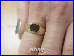 Vintage 10k Yellow Gold 9mm Natural Black Onyx Mens Band Ring 3.6g i2495