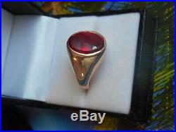 Vintage 10k Yellow Gold And 13.75x10.5mm Oval Cabochon Red Ruby Men's Ring Size8