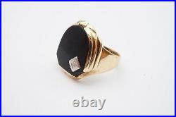 Vintage 10k Yellow Gold Black Onyx And Diamond Mens Ring Size 8