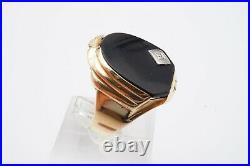 Vintage 10k Yellow Gold Black Onyx And Diamond Mens Ring Size 8
