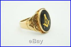 Vintage 10k Yellow Gold Black Onyx Masonic Mens Ring Size 10.25