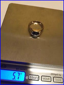Vintage 10k Yellow Gold Blue Sapphire Mens Ring 5.7 grams Beautiful Blue Color