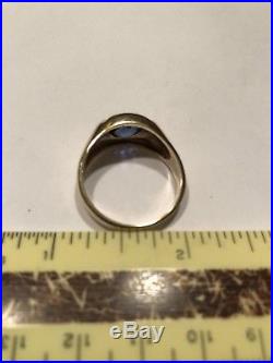Vintage 10k Yellow Gold Blue Sapphire Mens Ring Size 10.5 Beautiful 1930 1950