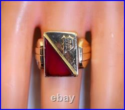 Vintage 10k Yellow Gold Mens P Ruby Signet/Statement Ring, Size 8.5