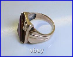 Vintage 10k Yellow Gold Mens P Ruby Signet/Statement Ring, Size 8.5