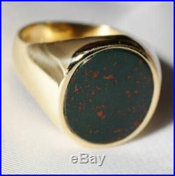 Vintage 10k Yellow Gold NATURAL SPECKLED Oval BLOODSTONE Men's Ring Free Ship